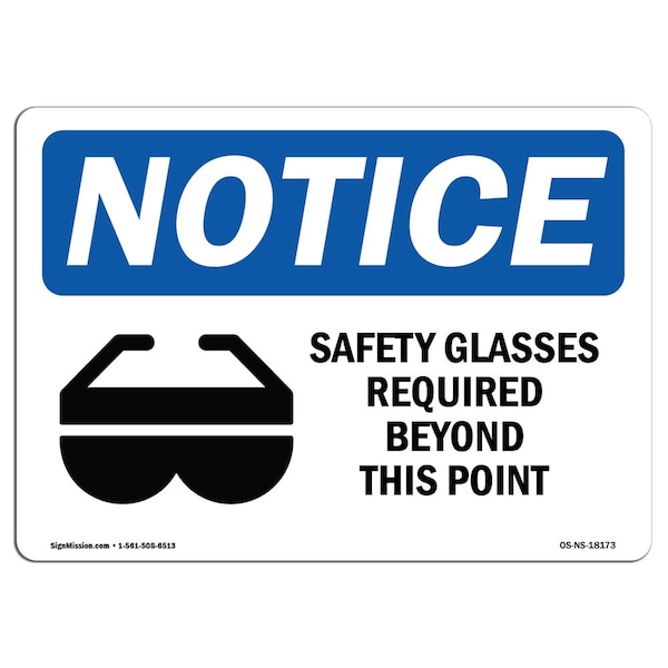 OSHA, Safety Glasses Required Beyond With Symbol, 5in X 3.5in Decal, 10PK, OS-NS-D-35-L-18173-10PK